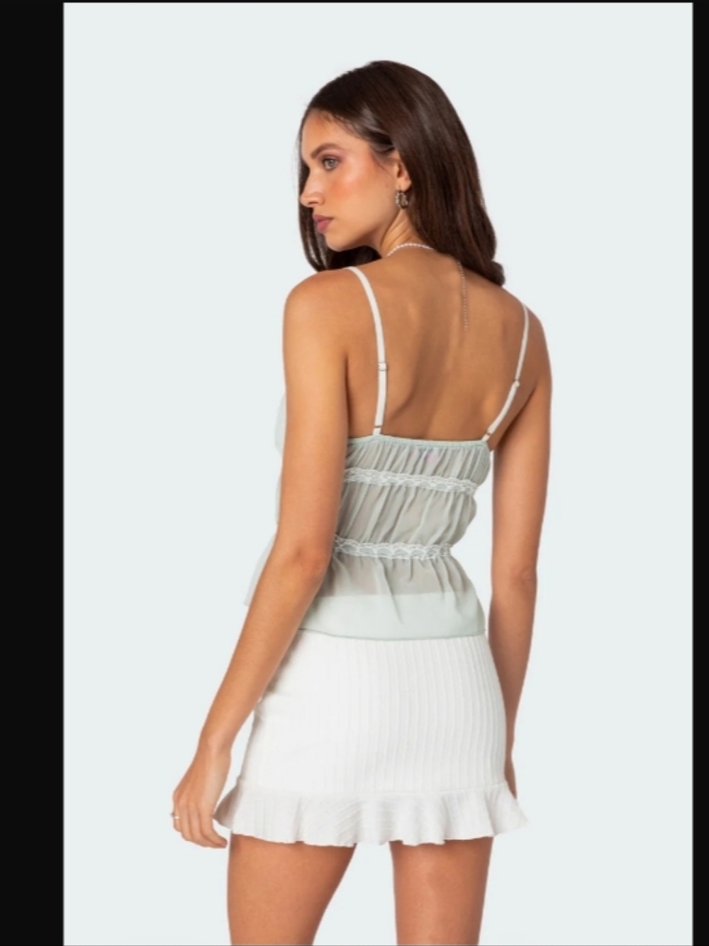 #2 Addy Chiffon Edicted Coquette Fairycore Layering Cami Lace Tank, Ice Mint, XS - Picture 5 of 8